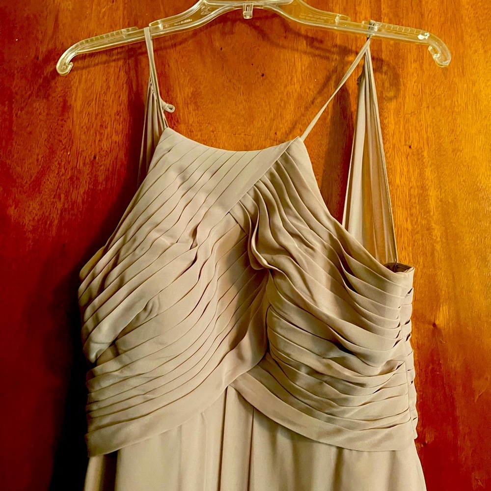 Azazie Ginger Floor Length Bridesmaid Dress in Taupe.